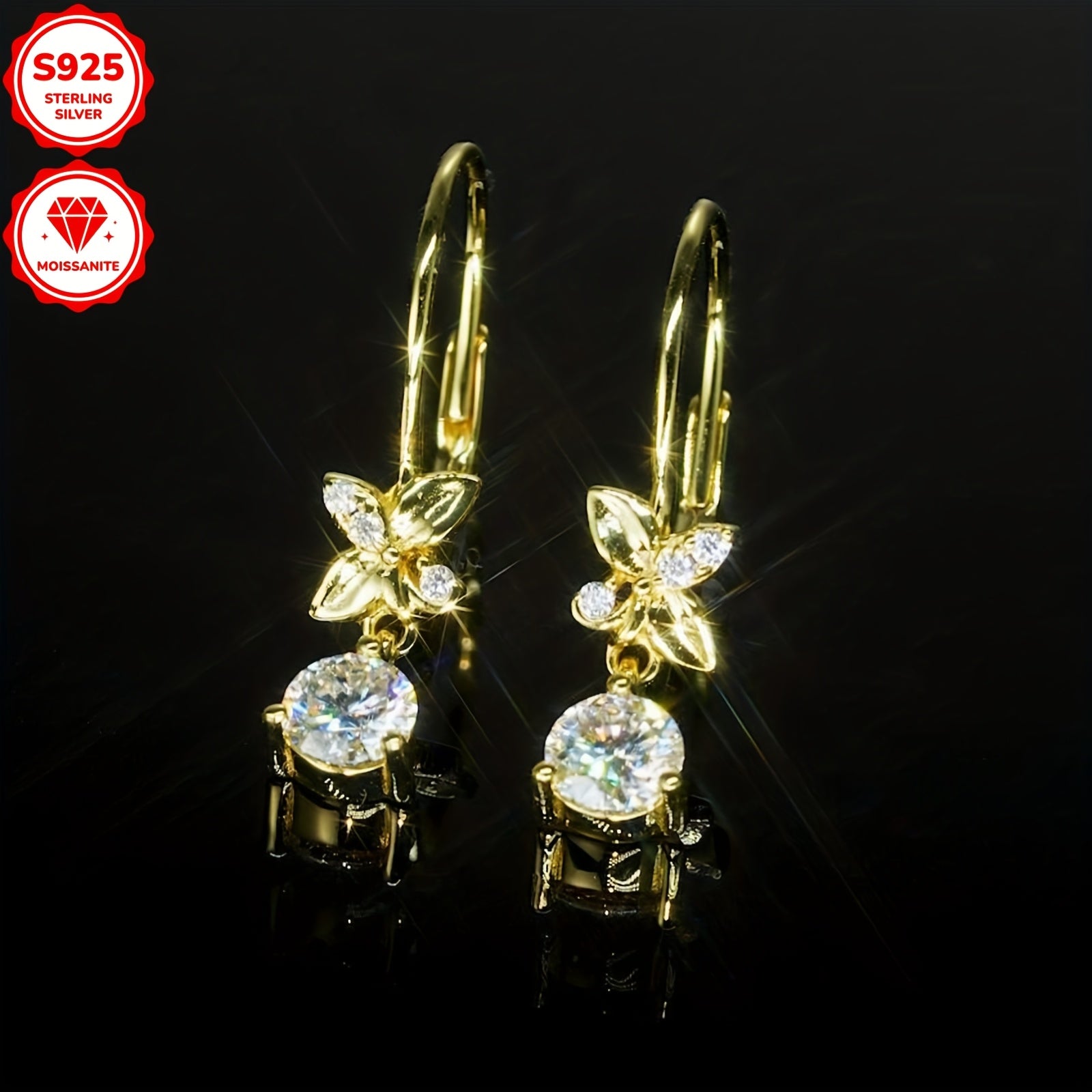 زوج حلق مويسانيت نسائي، تصميم متدلي أنيق، مصنوع من فضة 925