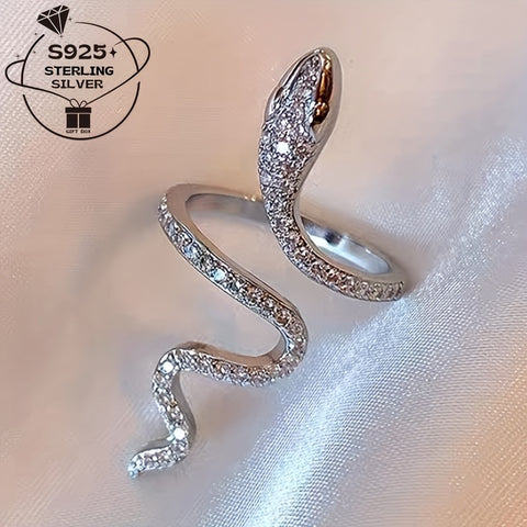 خاتم فضة عيار 925 قابل للتعديل بتصميم شكل ثعبان