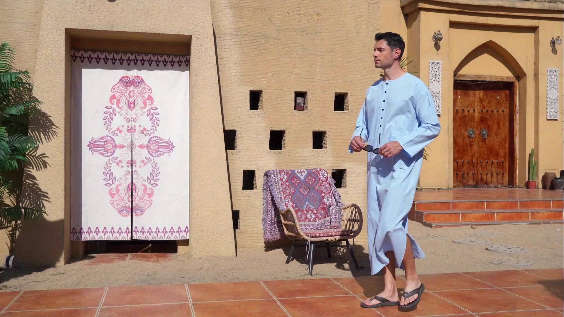 رجالي قندورة قطنية أنيقة بأكمام طويلة وجيوب مزدوجة – بأسلوب سعودي شرق أوسطي، باللون البيج، بياقة دائرية، مع فتحة أزرار، قابلة للغسيل بالغسالة، رداء تقليدي مناسب لفصلي الربيع والخريف، هدية مثالية للكبار ولمناسبات رمضان. - Ebuy.sa
