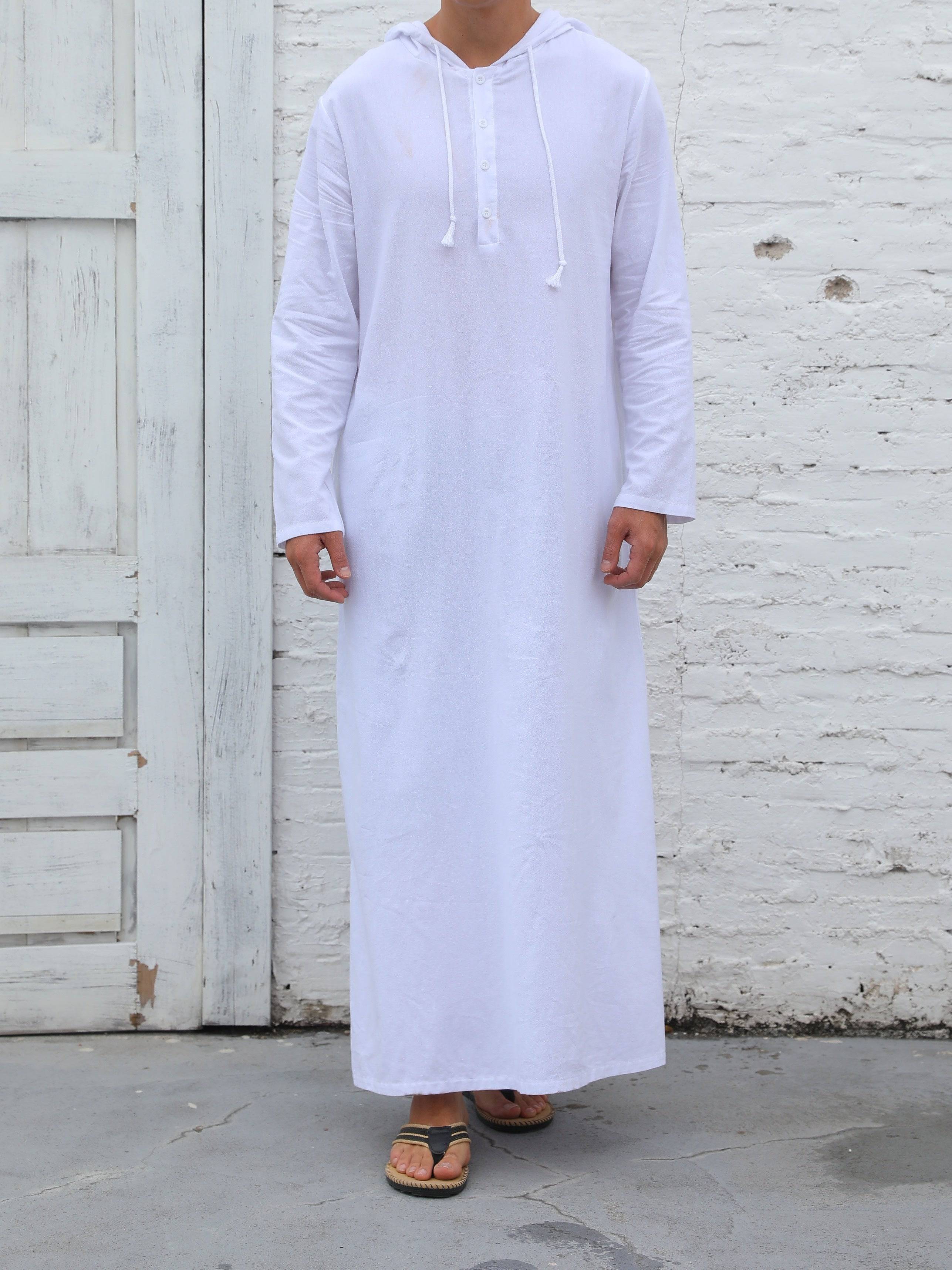 عباية رجالية كاجوال بغطاء رأس وحبل شد – بأكمام طويلة، بلون سادة، تصميم واسع على شكل حرف A، مثالية لجميع المواسم - Ebuy.sa