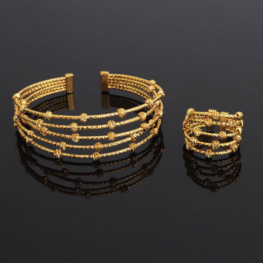 مجموعة سوار وخاتم نسائي، مطلية بالذهب عيار 24 قيراطًا - Ebuy.sa