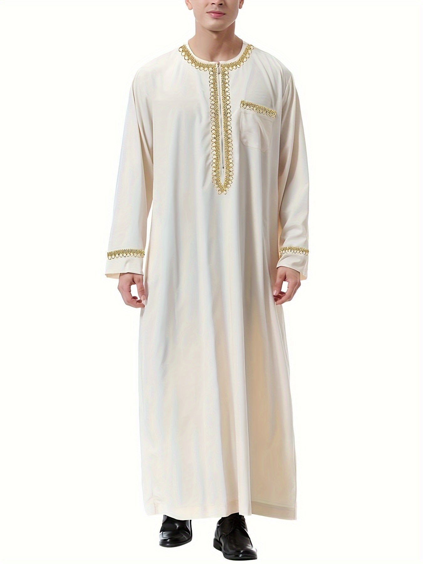 ثوب رجالي سعودي رمضاني – دِشداشة بأكمام طويلة، كندورة تقليدية للرجال، مثالية لشهر رمضان وعيد الأضحى.