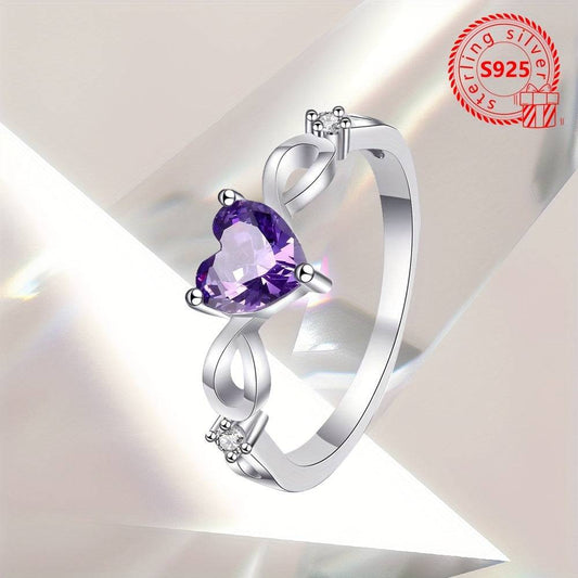 خاتم أنيق للنساء – من الفضة الاسترلينية 925 بحجر زركون بنفسجي - Ebuy.sa