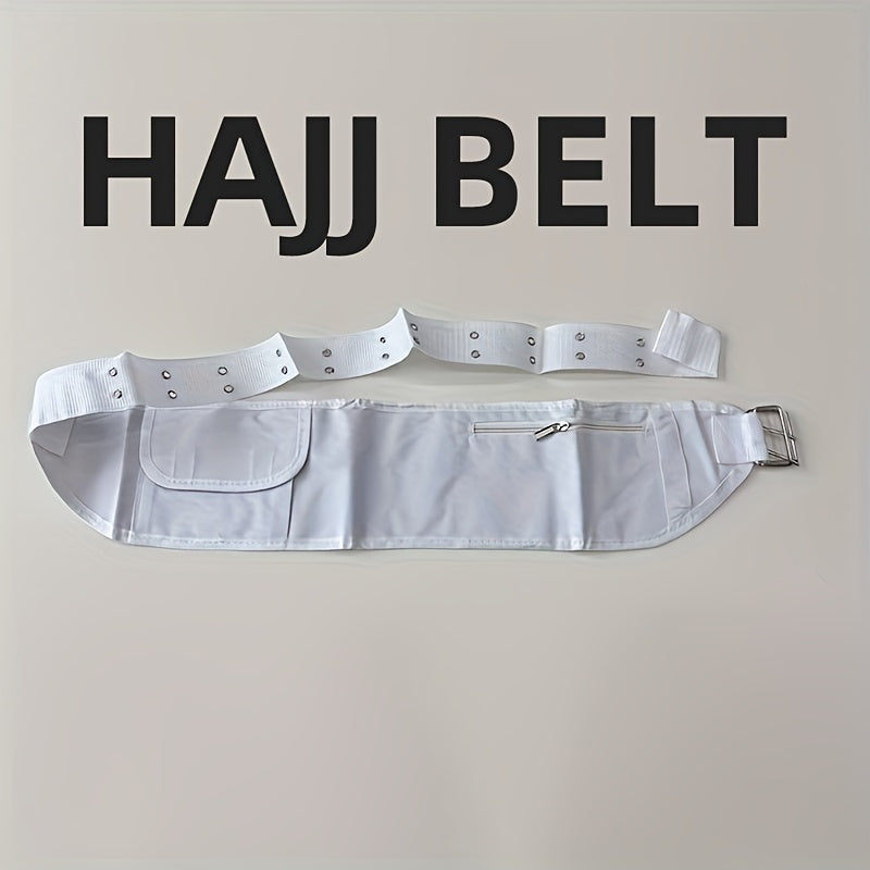 حزام إحرام أبيض قابل للتعديل مع جيب