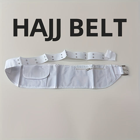 حزام إحرام أبيض قابل للتعديل مع جيب