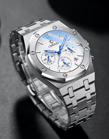 ساعة يد فاخرة للرجال ساعة من الفولاذ المقاوم للصدأ مع أجراس ملونة